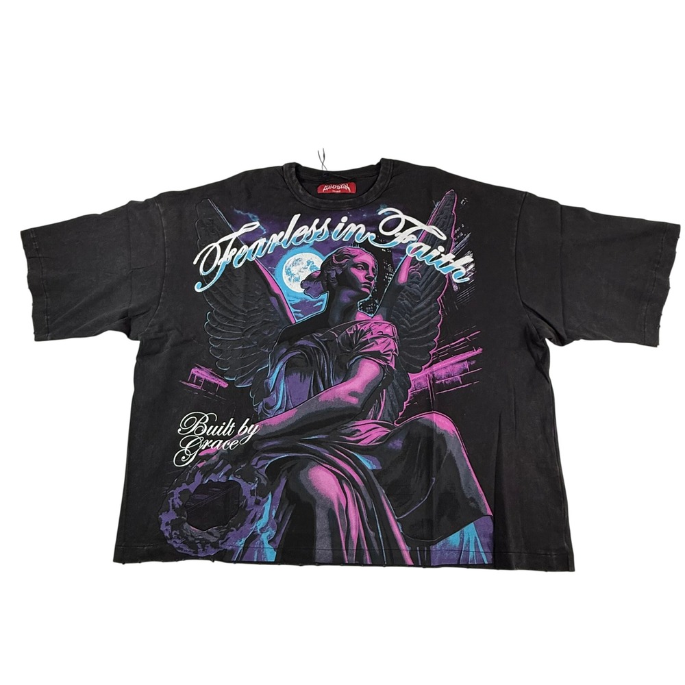 Chosen Fearless in Faith Angel Graphic T-Shirt Black XL Oversized CS6166